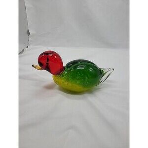 Vintage Crystal Art Glass Mallard Duck Bird Figurine Fifth Avenue  Heavy 8.5"